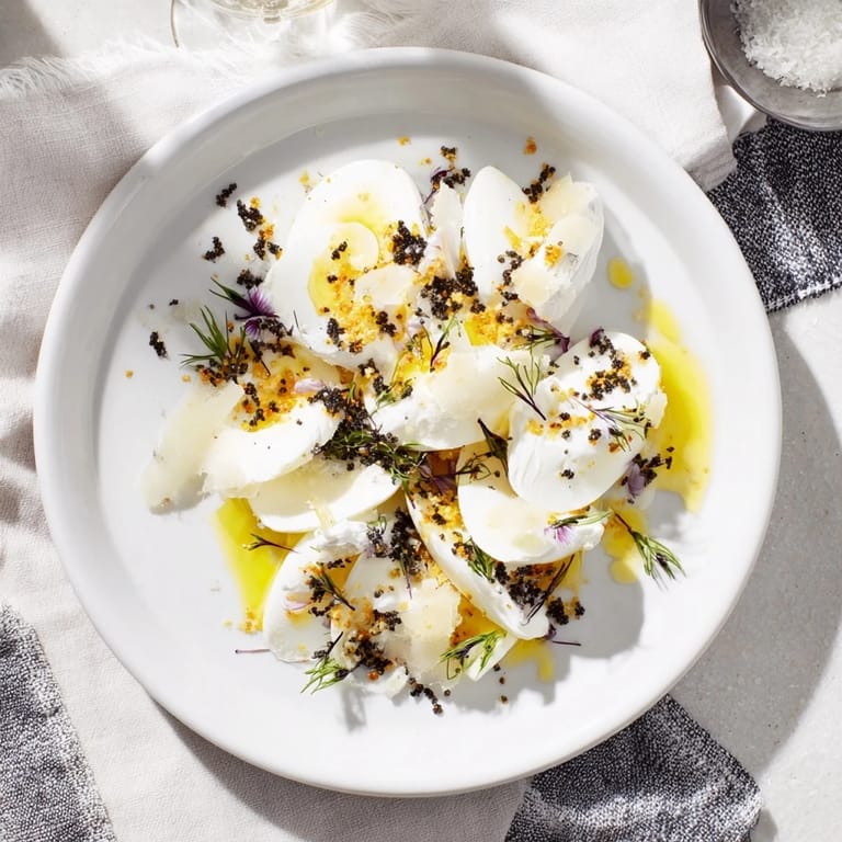 Exquisite The Silver Birch recipe with shaved Comté and truffle showcases a stunning vegetarian starter.