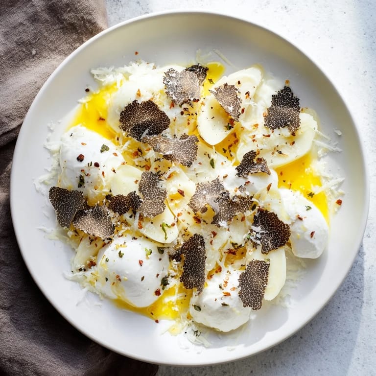 Elegant presentation of The Silver Birch salad, showcasing white asparagus and black truffle, ready to enjoy.