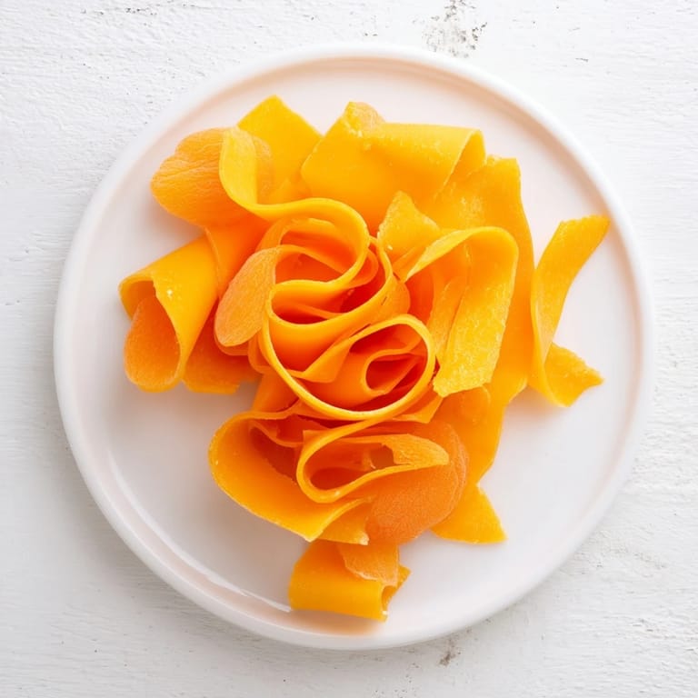 Artistic spiral of The Copper Coil appetizer: sharp cheddar and apricot slices create layers of flavor.