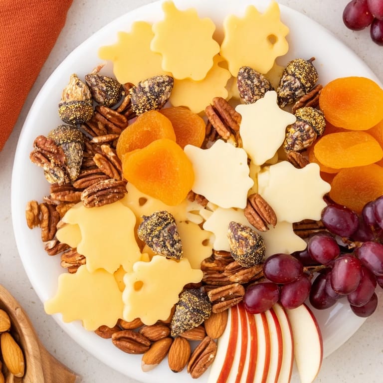 Elegant, festive arrangement of The Gilded Acorn, featuring various cheeses and nuts perfect for entertaining.