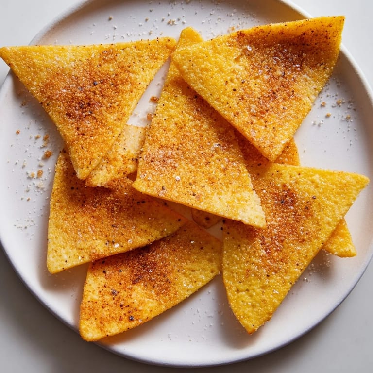 Appealing close-up of golden brown Homemade Air-Fryer Tortilla Chips, fresh from the air fryer, ready to serve.