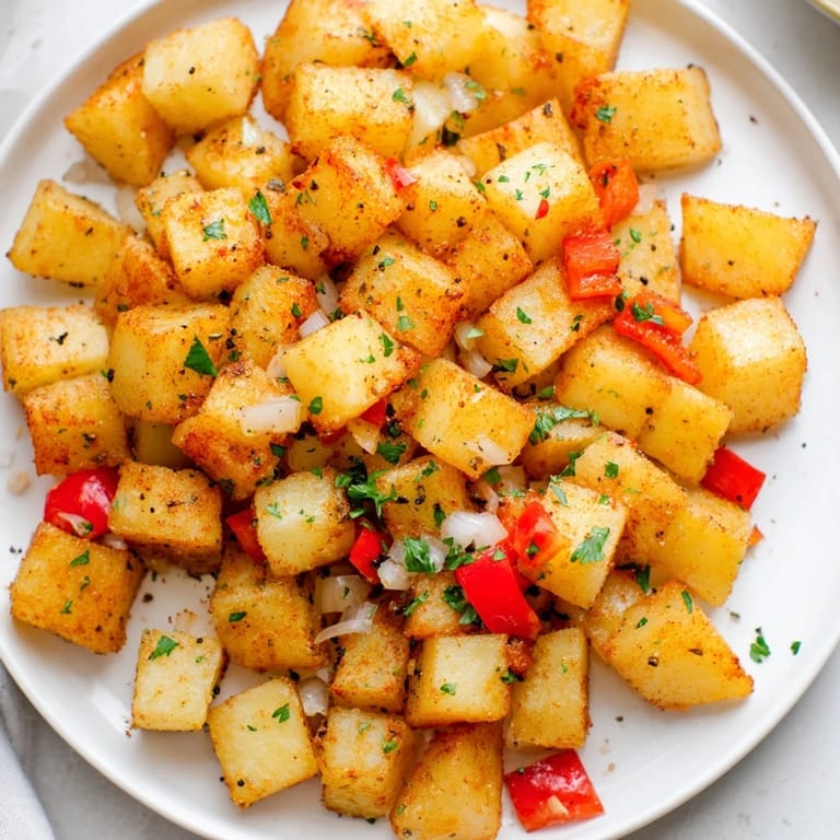 Air fryer breakfast potatoes, a vibrant image of golden-brown, perfectly seasoned potatoes ready to serve.
