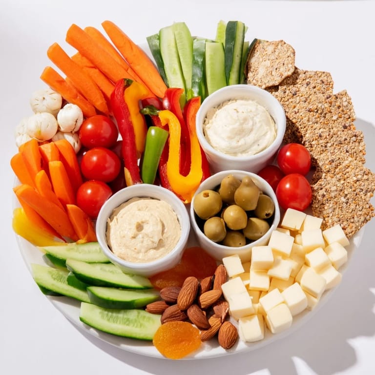 This Veggie Snack Board offers a delightful mix of flavors and textures, ideal for a quick, healthy lunch.