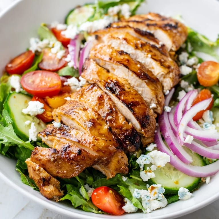 This Quick Pan-Seared Chicken Salad features perfectly cooked chicken slices atop a colorful salad, ready to enjoy.