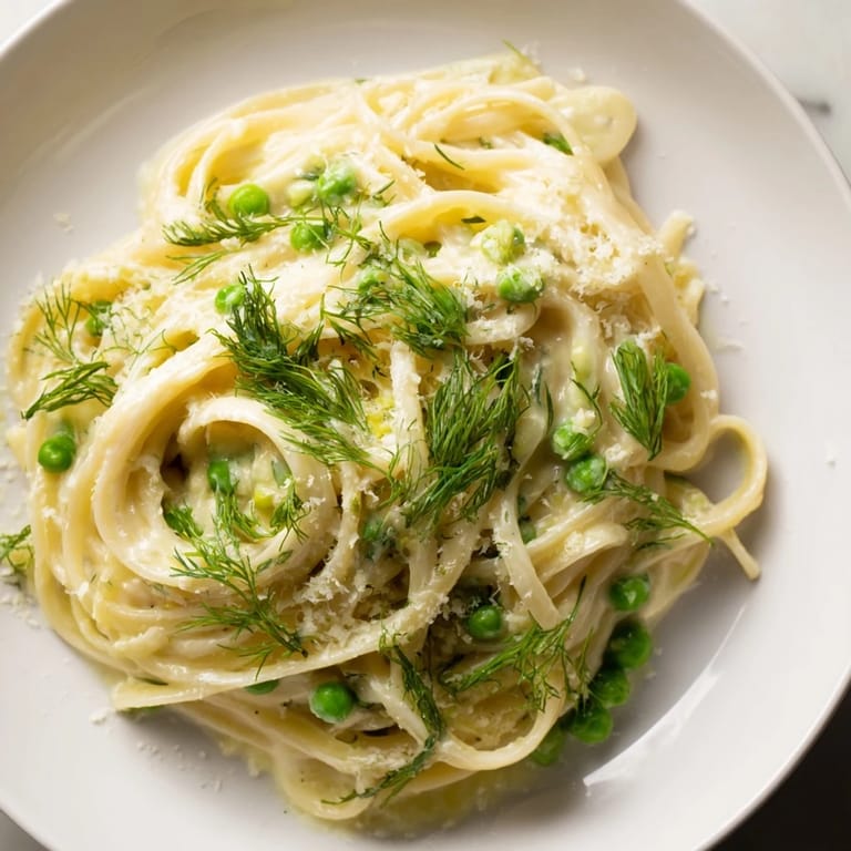 Golden fettuccine pasta coated in creamy sauce, this Creamy Dill Pasta is a delightful meal.