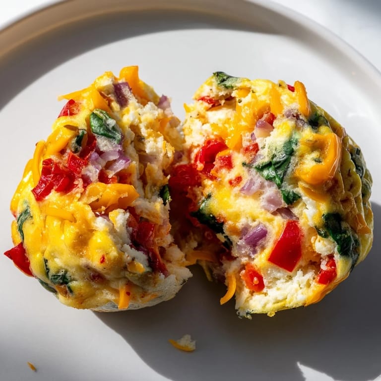 A close-up of steaming Customizable Egg Muffins with melted cheddar and colorful bell peppers, ready to eat.