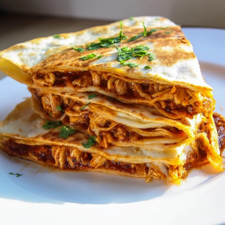Delicious Butter Chicken Quesadillas photo with a close-up showing bubbly cheese and crispy tortillas.