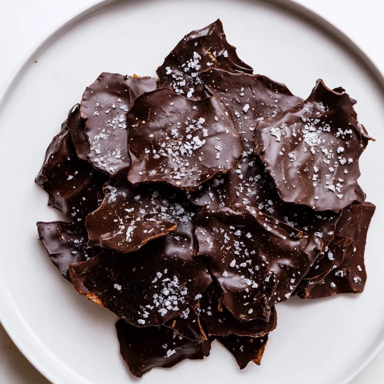 Close-up of freshly made Chocolate Potato Chip Bark with a glistening chocolate topping, perfect for an easy dessert.