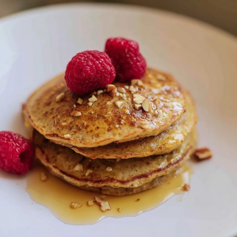 Close-up of fluffy brown banana pancakes, steam rising from the soft, golden edges after flipping in a skillet.
