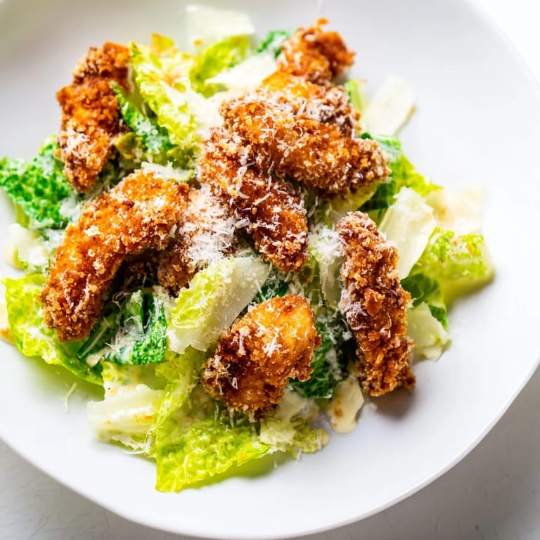 Assembled Crispy Chicken Caesar Wrap sliced in half, revealing layers of crunchy lettuce, juicy chicken, and creamy dressing inside.