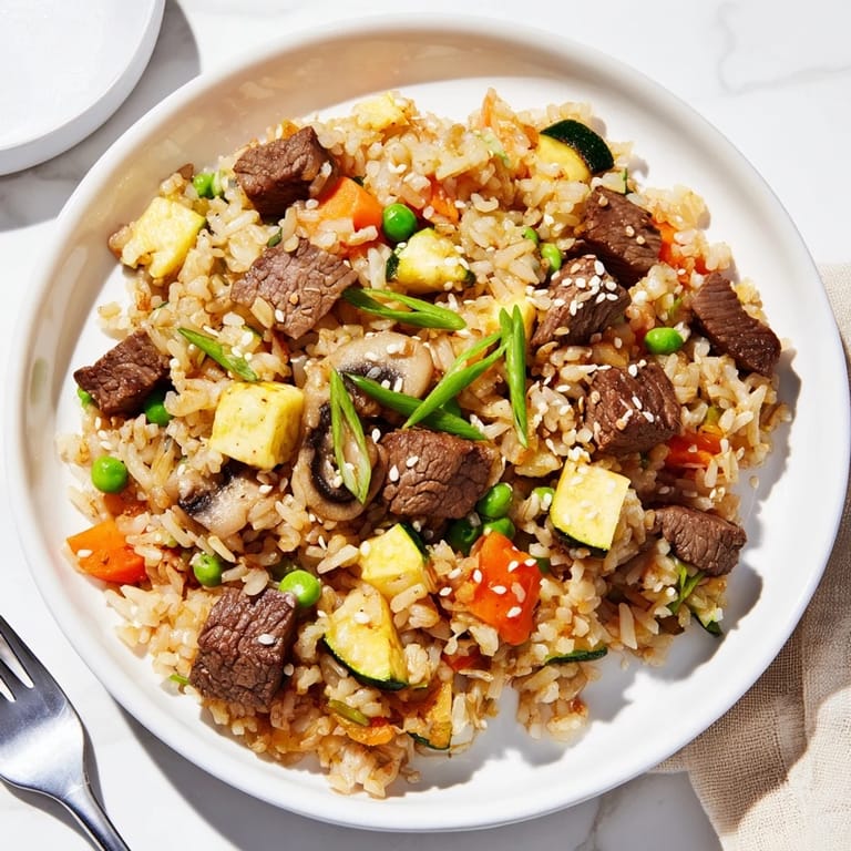 Sizzling tender steak and colorful diced veggies fill a wok for this Easy Hibachi Steak With Fried Rice, served hot with a side of yum yum sauce.