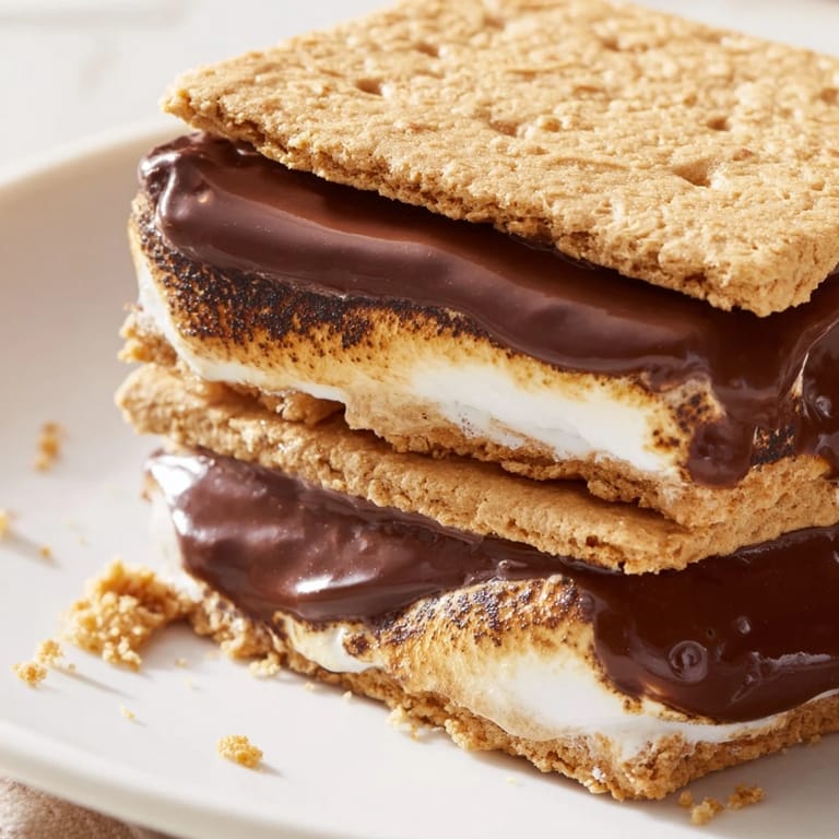 This Air Fryer Smores recipe features perfectly toasted marshmallows with a gooey center, paired with rich chocolate, all stacked between crunchy graham crackers.  
