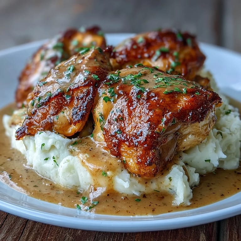 Shredded Slow Cooker Honey Mustard Chicken piled onto a fluffy biscuit, garnished with fresh parsley and a drizzle.