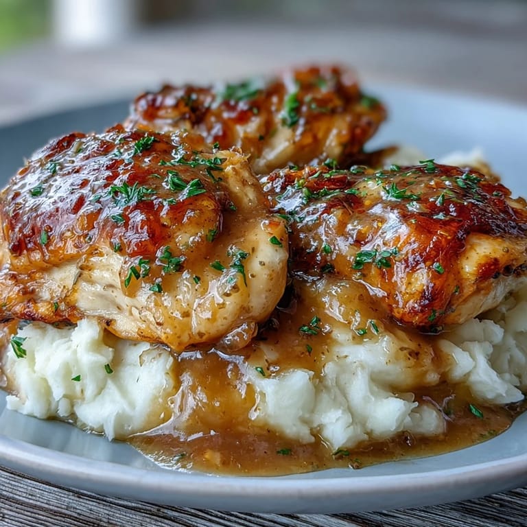Juicy Slow Cooker Honey Mustard Chicken breasts coated in a sweet and tangy sauce, paired with roasted vegetables.