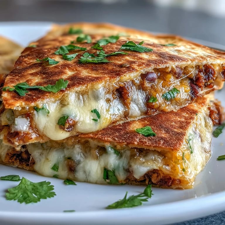 Skillet-cooked Black-Eyed Pea Quesadilla showing crispy flour tortillas stuffed with spiced black-eyed pea filling and fresh cilantro.