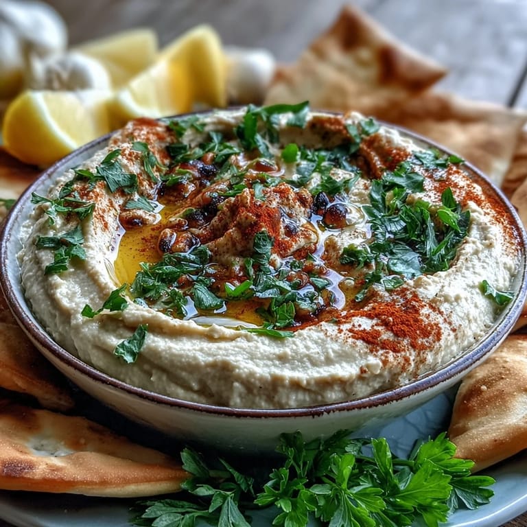 Smooth Black-Eyed Pea Hummus with pita bread and fresh vegetables for dipping on a rustic table.
