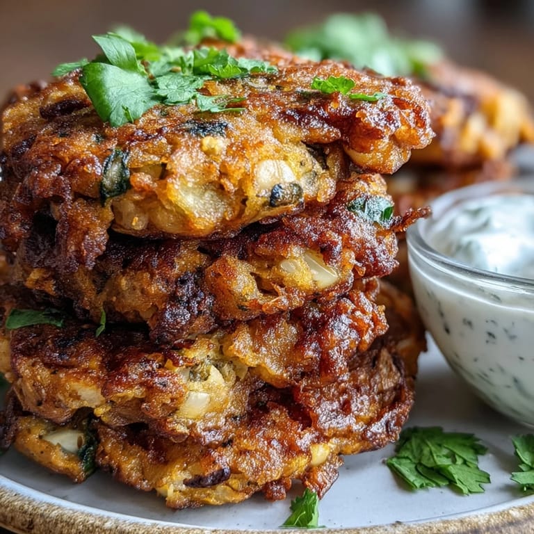 Scattered flour and fresh herbs beside a bowl of golden fried Black-Eyed Pea Fritters.