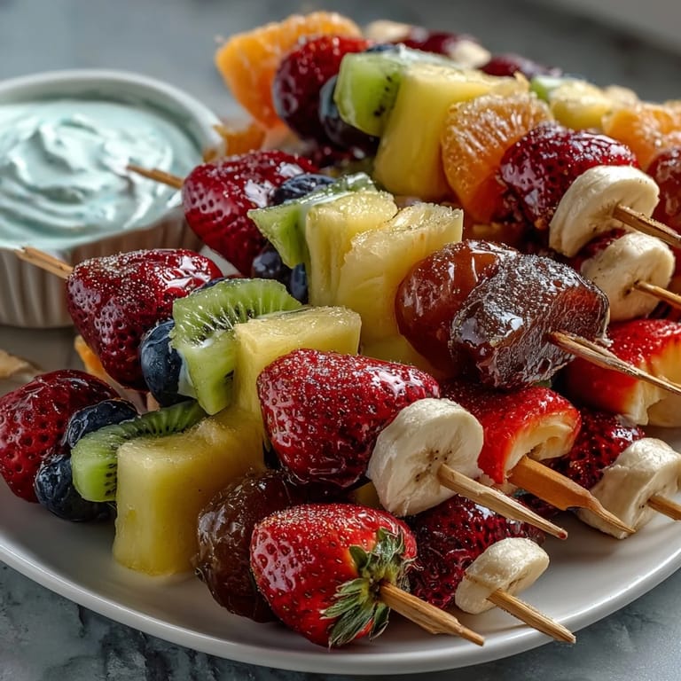 Playful lunchbox with bright fruit skewers, crunchy veggies, and a tasty yogurt dip—ideal for nutritious, fun kid meals on the go.