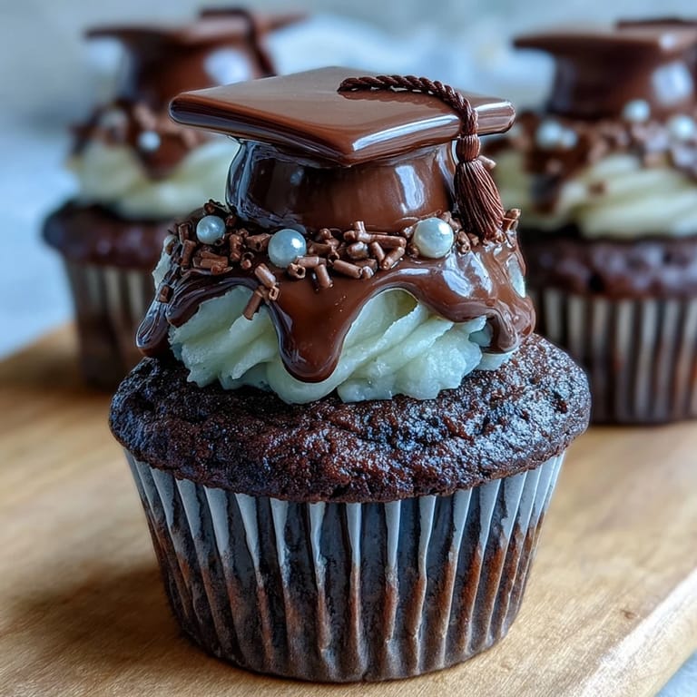 Easy graduation cupcakes with mini peanut butter cup caps, chocolate squares, and licorice tassels for a fun, themed treat.