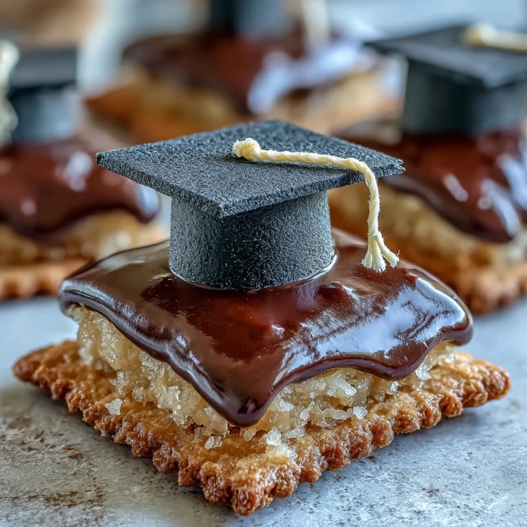 Festive fondant mortarboard cookies with black graduation caps and golden tassels on soft sugar cookies.