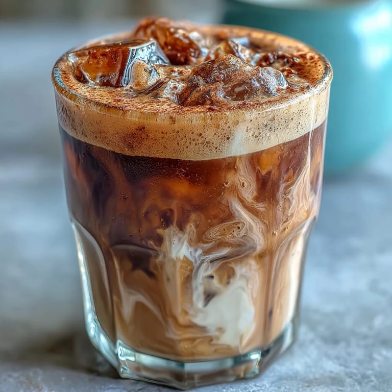 Iced brown sugar oat milk espresso with cinnamon spice, perfectly chilled and ready to enjoy.