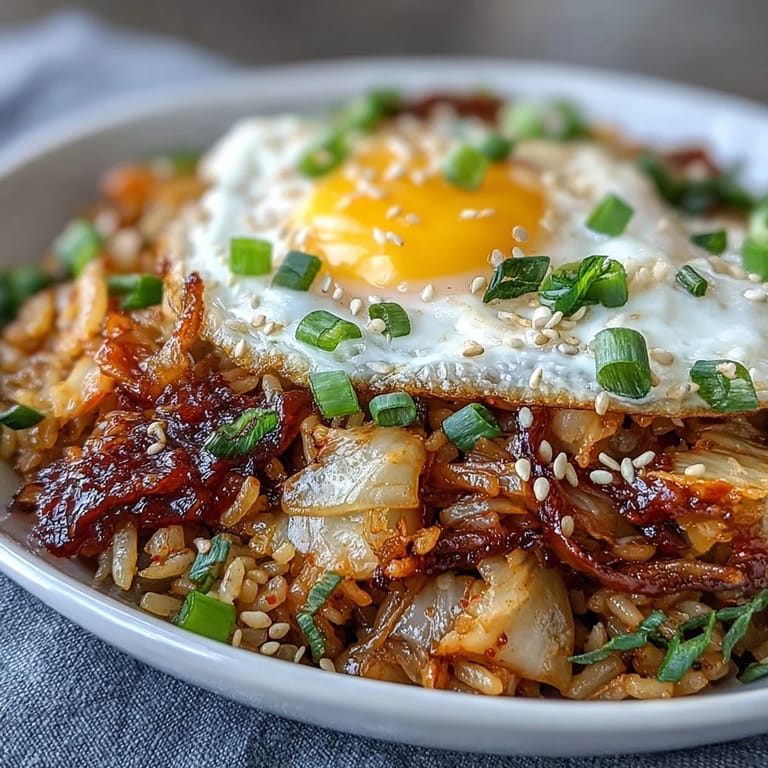 This quick and easy kimchi fried rice features crisp cabbage, savory kimchi, and a perfectly fried egg for a satisfying vegetarian meal.