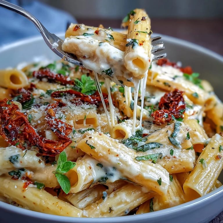 Velvety Marry Me Pasta featuring sun-dried tomatoes, garlic, and parmesan, served hot with fresh basil garnish.