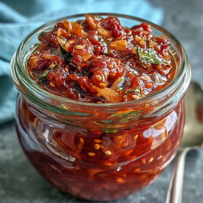 A rich, tangy fermented hot sauce with deep red hues and a smooth texture, perfect for tacos and eggs.  