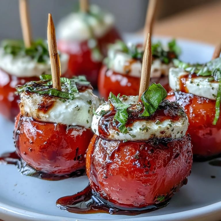 Vibrant Caprese skewers appetizer, simple, fresh Italian flavors ready for enjoyment.