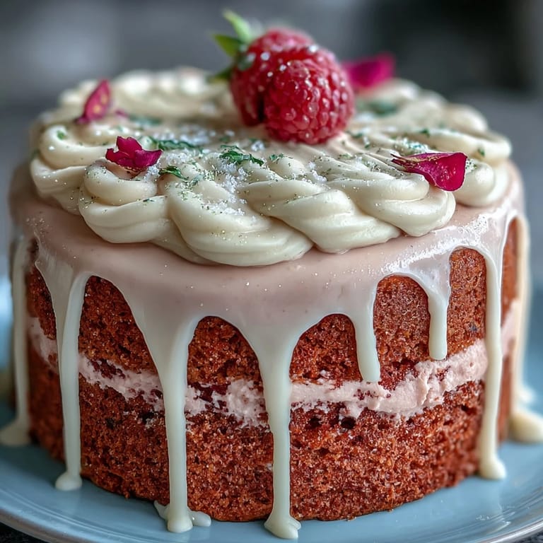 A stunning Bridal Shower Rosé Velvet Cake, showcasing its creamy frosting and rich color.