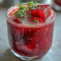 Vibrant natural pink lemonade with beet juice, perfectly chilled for summer refreshment.